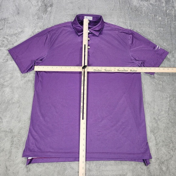 Peter Millar Polo Shirt Mens Large Purple Geo Print Summer Comfort Golf Stretch - Picture 8 of 12